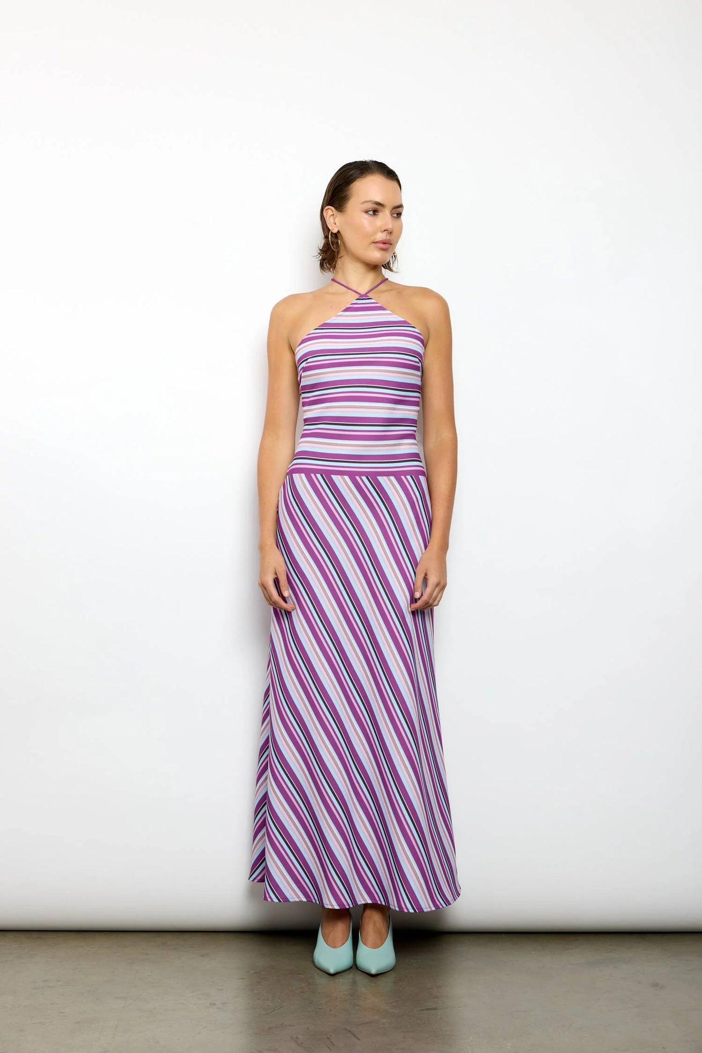 With Harper Lu Halter Maxi Dress in Violet Stripe