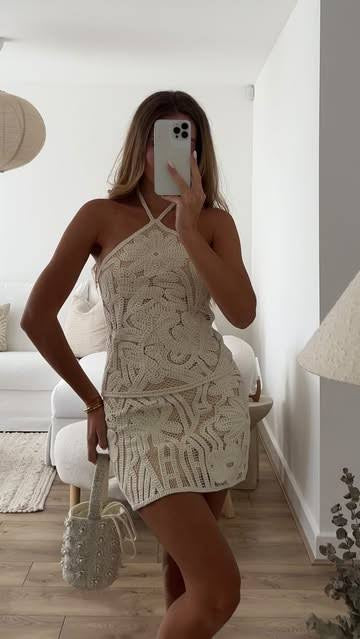 Embroided Halter Dress - Ivory