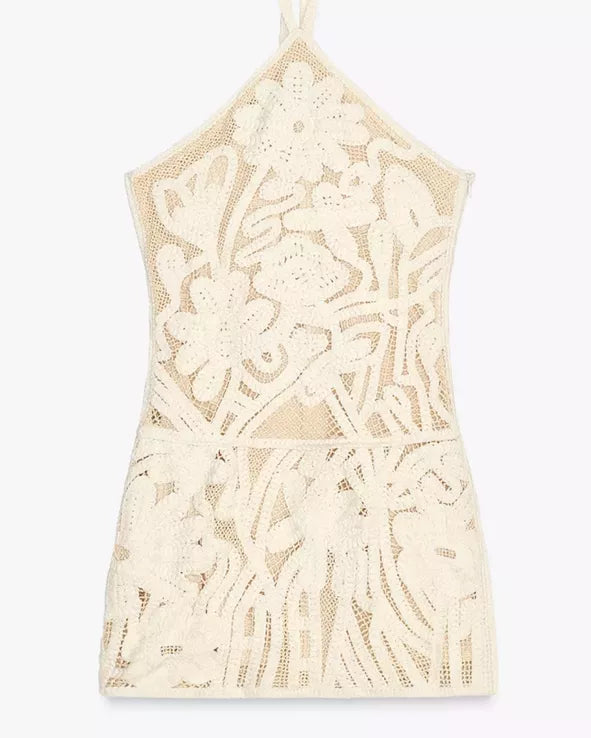 Embroided Halter Dress - Ivory
