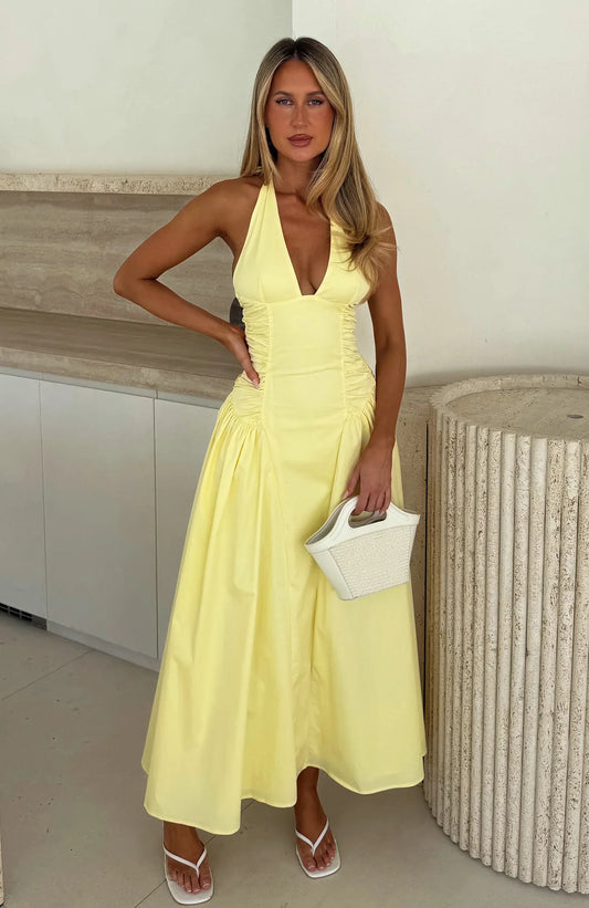 Tinsel Trouble Halter Midi Lemon